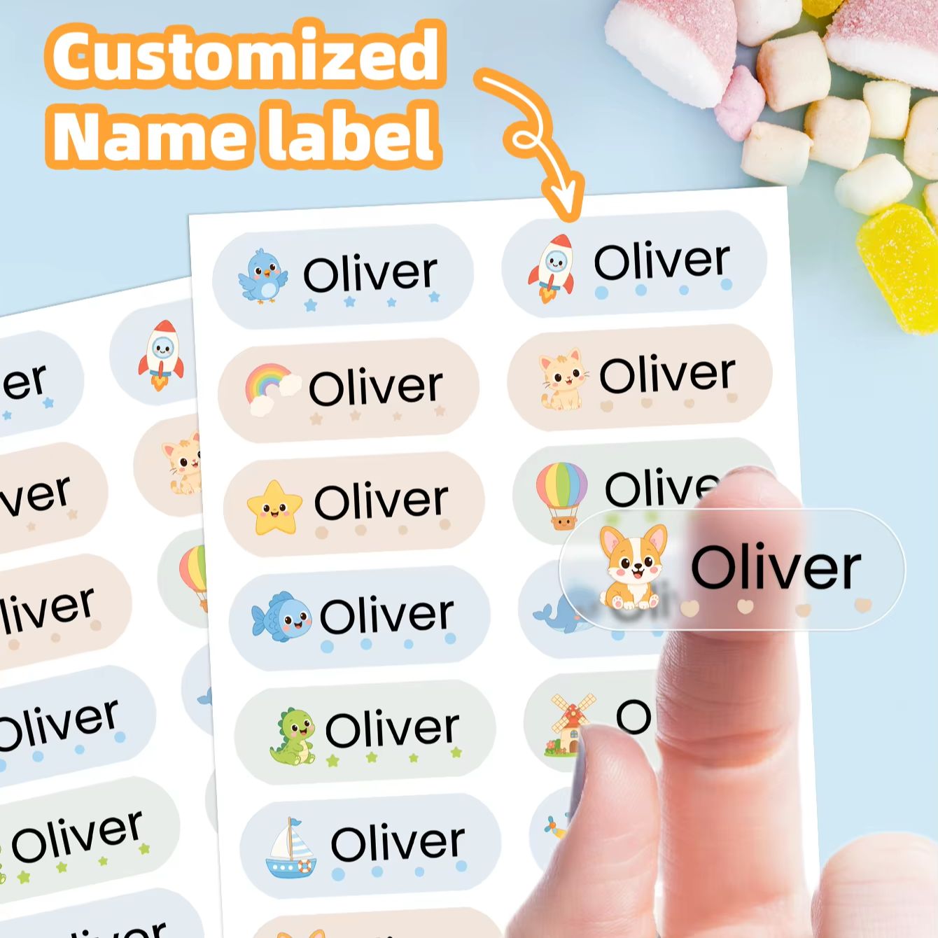 Personalised Candle Label - 1-400 قطعة ملصقات أسماء كرتونية مخصصة،